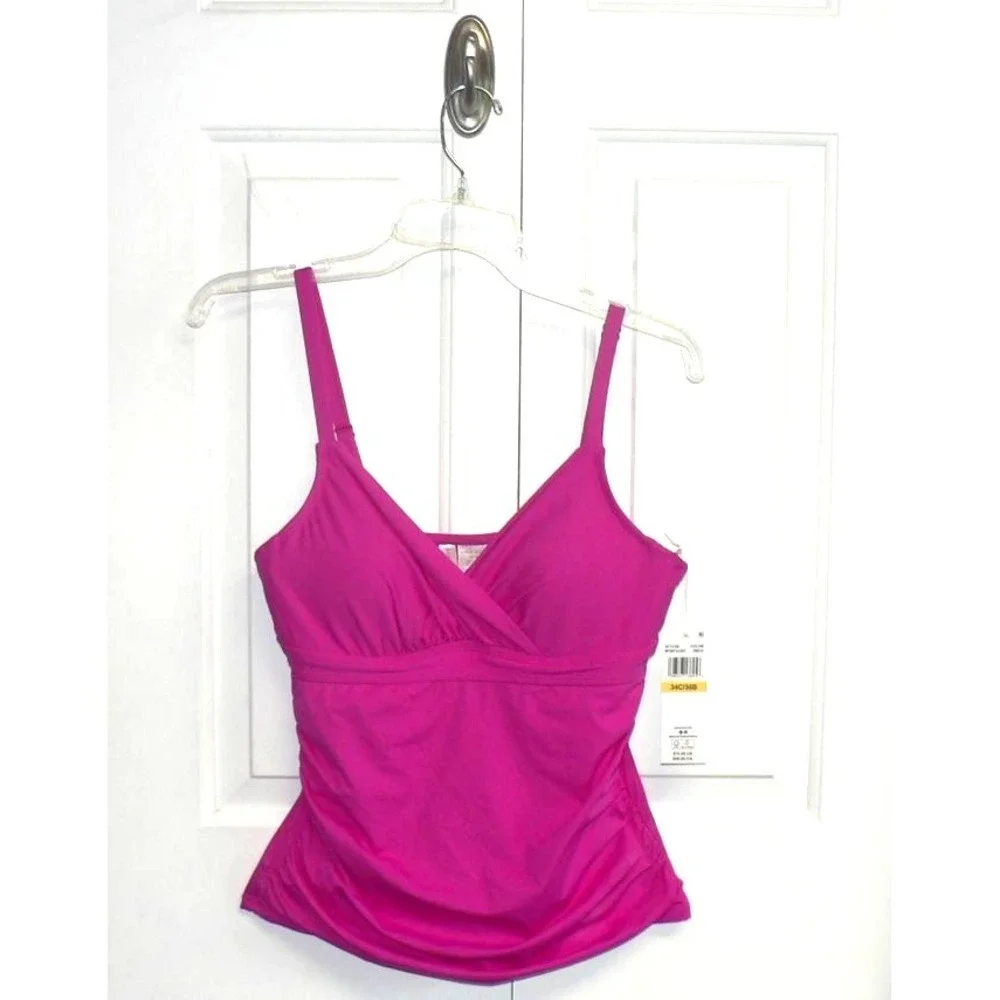 Anne Cole Women's‎ Shirred Underwire Tankini Swim Top in Hibiscus Pink 34C/36B